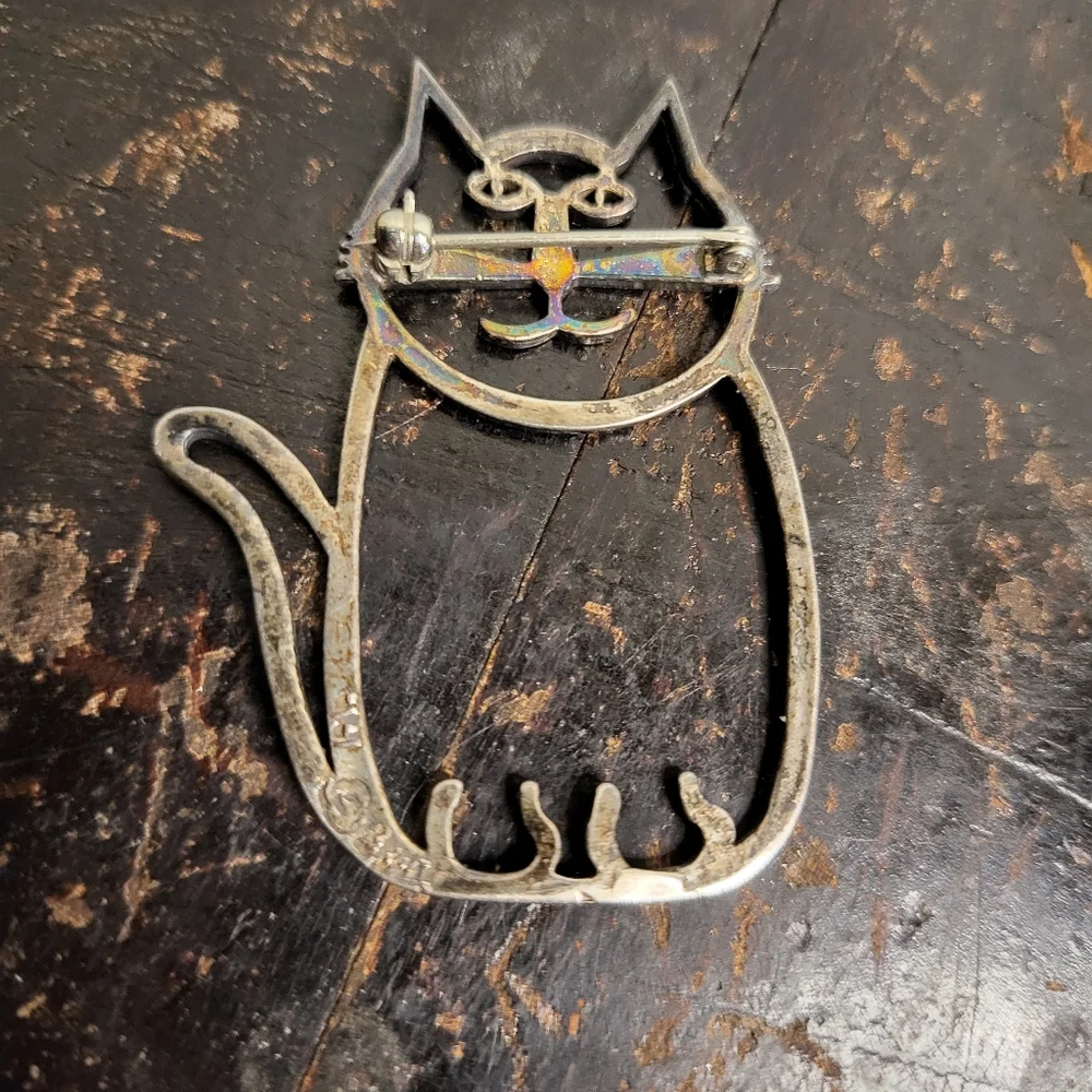 Belinda Woody Sterling Silver Cat Brooch